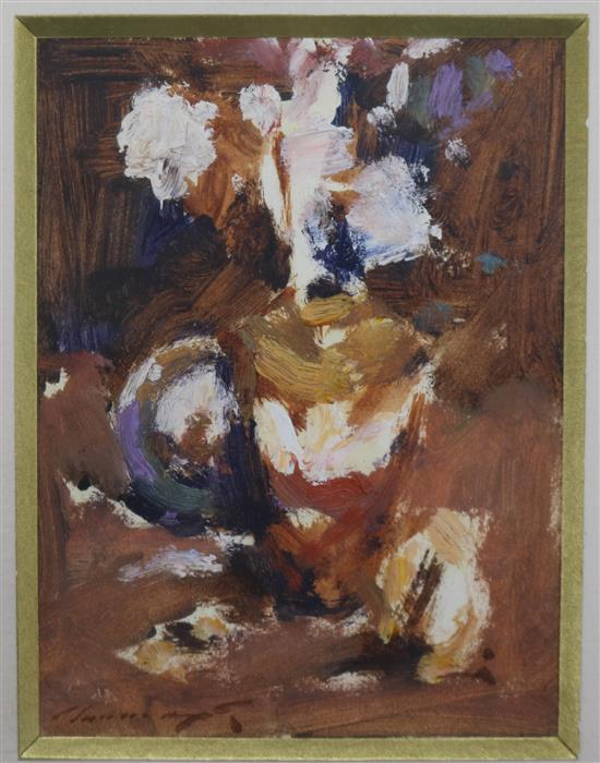 Ken Moroney (1949-) Still life of flowers in a vase 13 x 10cm